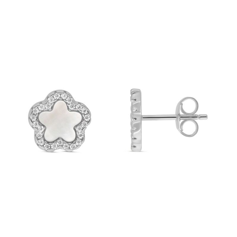 Boucles d'oreilles Trèfle nacre serties en argent